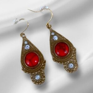 Gold Orange Turquoise Stone Earrings